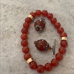 Genuine Carnelian Agate Bracelet and Earring Set